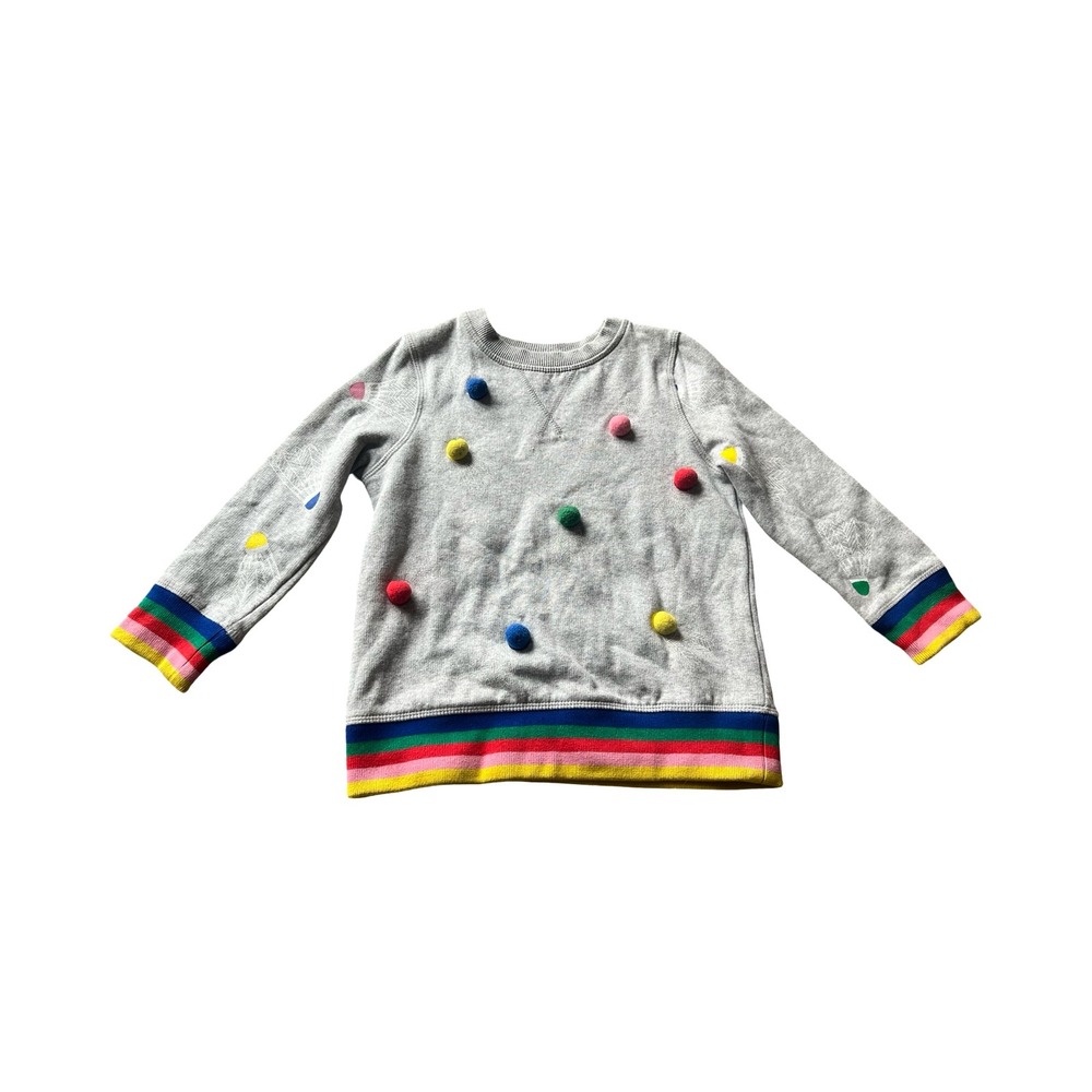Boden Kids Grey Shuttlecock Pom-Pom Rainbow Trim Sweatshirt 5-6Y‎ 116cm